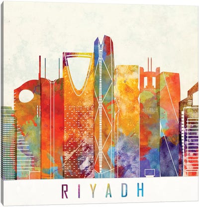 Riyadh Landmarks Watercolor Poster Canvas Art Print - Saudi Arabia