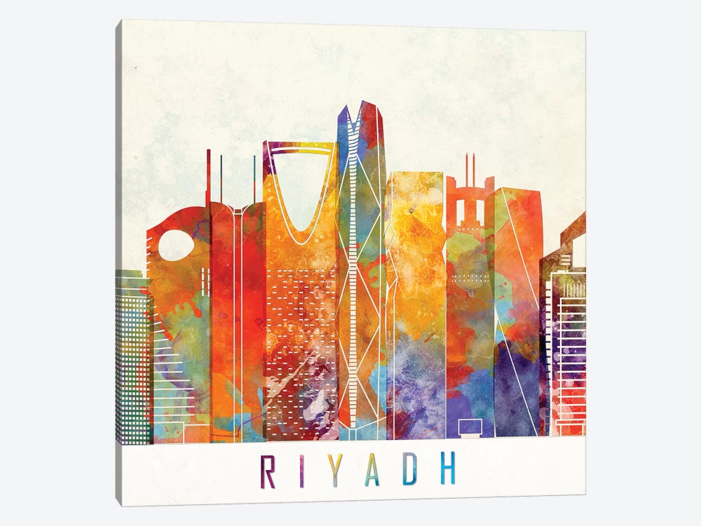Riyadh Landmarks Watercolor Poster by Paul Rommer 1-piece Canvas Wall Art