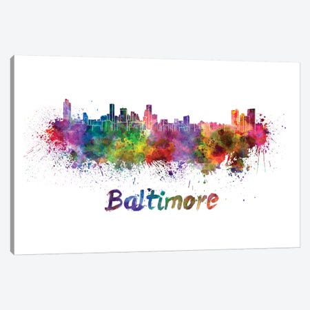 Baltimore Skyline In Watercolor Canvas Print #PUR60} by Paul Rommer Canvas Art
