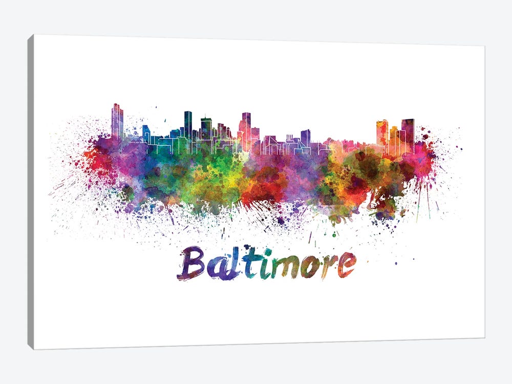 Baltimore Skyline In Watercolor by Paul Rommer 1-piece Canvas Wall Art