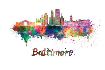Baltimore Skyline In Watercolor II by Paul Rommer framed wall art