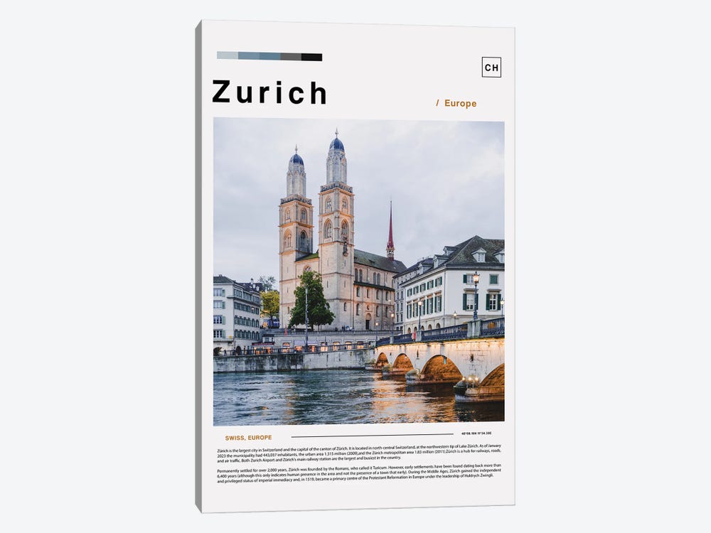 Zurich Landscape Poster by Paul Rommer 1-piece Canvas Art Print