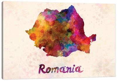 Romania In Watercolor Canvas Art Print - Country Maps