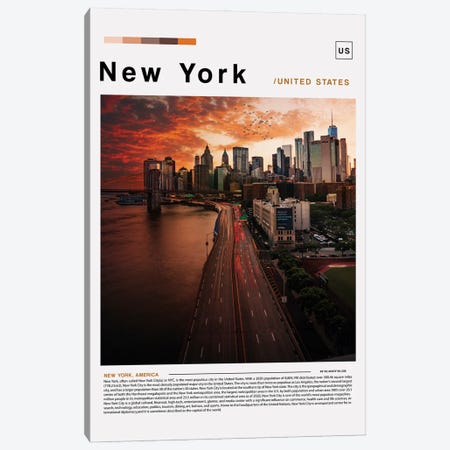 New York City, NY - Skyline at Night: Retro Travel Poster Solid-Faced  Canvas Print