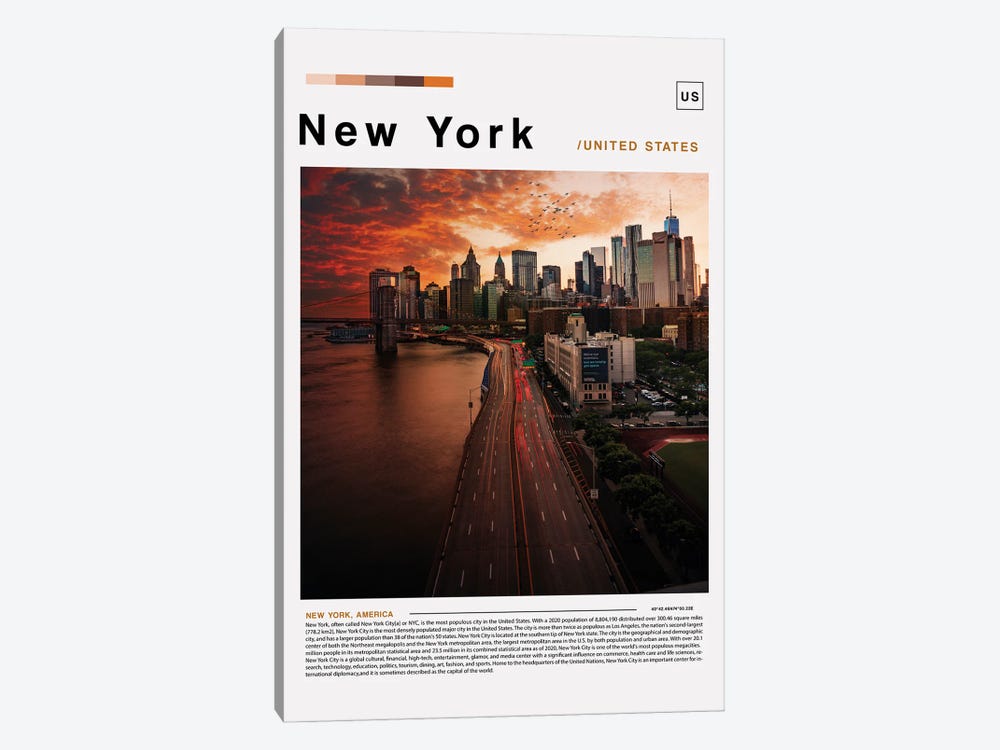 New York Poster Landscape by Paul Rommer 1-piece Canvas Artwork