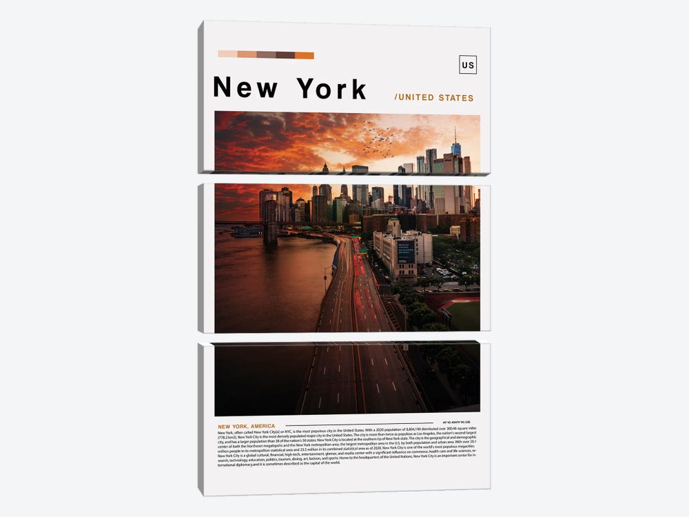 New York Poster Landscape by Paul Rommer 3-piece Canvas Wall Art