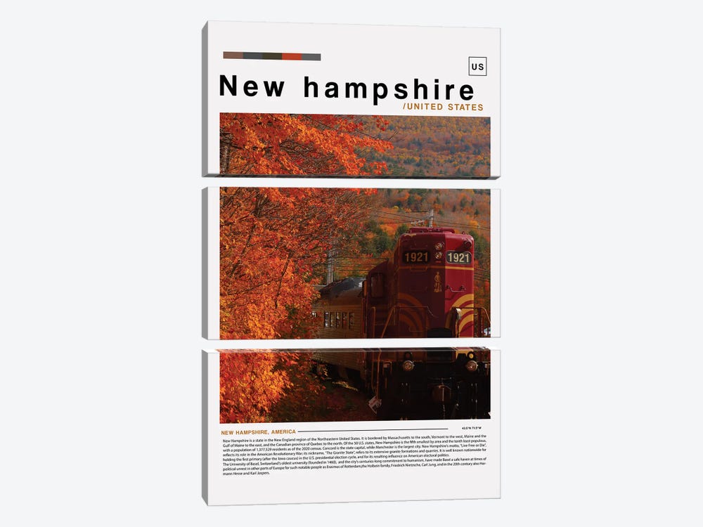 New Hampshire Poster Landscape by Paul Rommer 3-piece Canvas Art Print