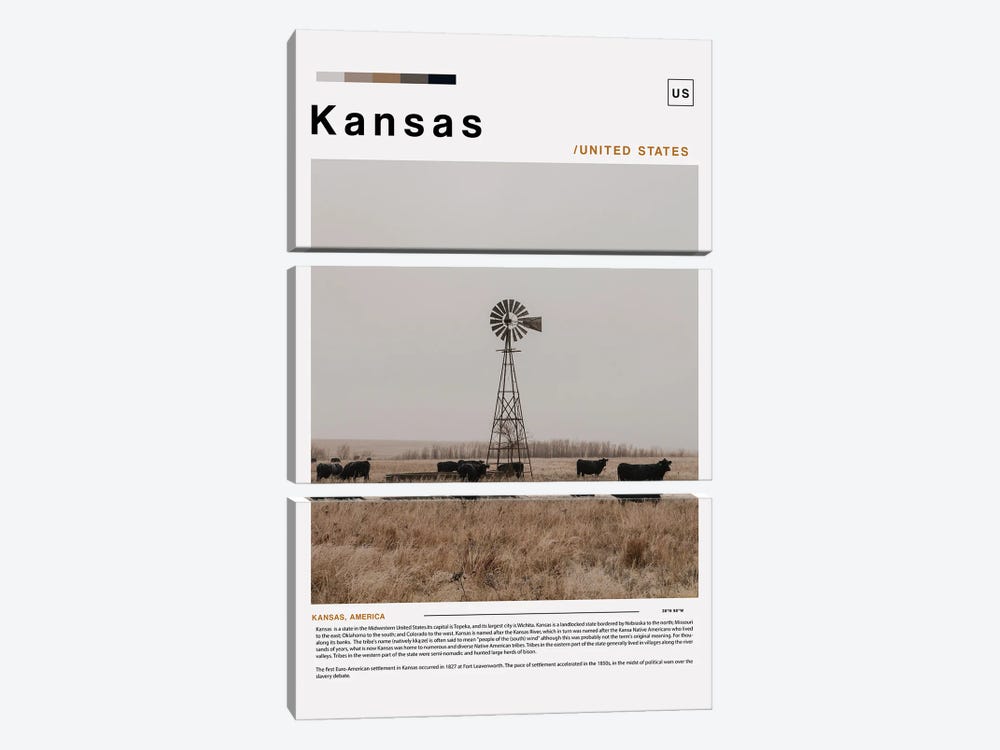 Kansas Poster Landscape by Paul Rommer 3-piece Canvas Print