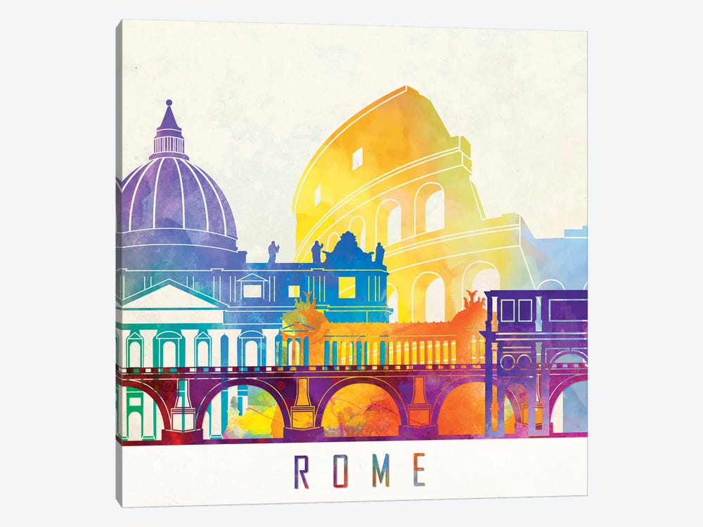 Rome Landmarks Watercolor Poster by Paul Rommer 1-piece Canvas Art Print