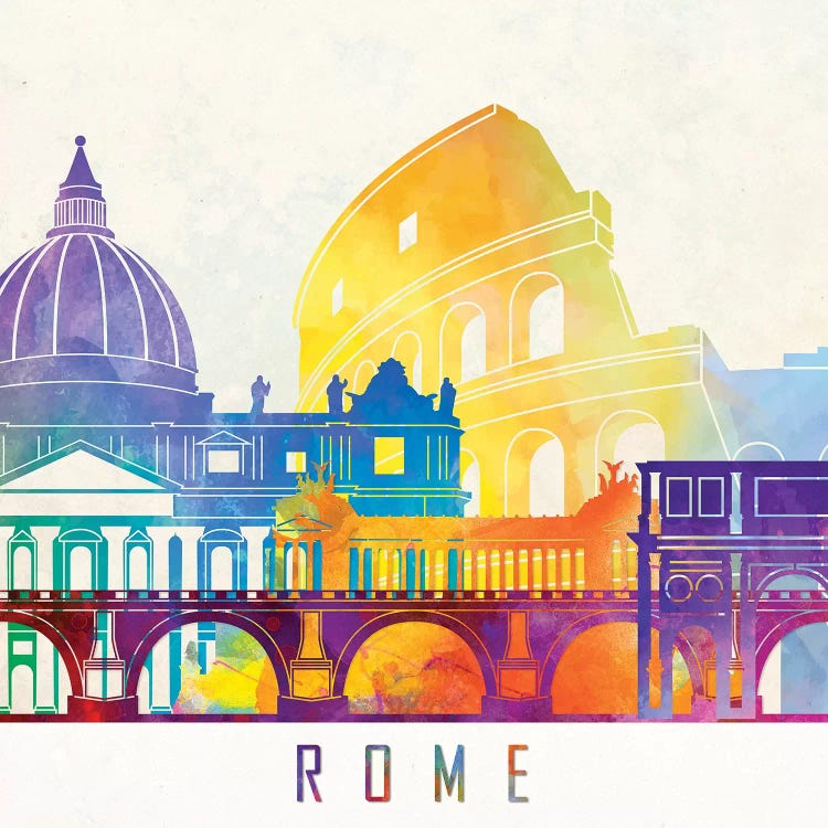 Rome Landmarks Watercolor Poster by Paul Rommer wall art