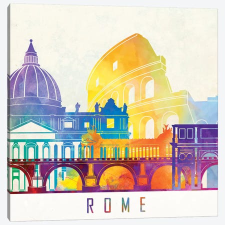 Rome Landmarks Watercolor Poster Canvas Print #PUR613} by Paul Rommer Art Print