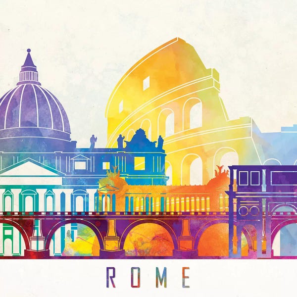 Rome Skylines: Rome Landmarks Watercolor Poster by Paul Rommer