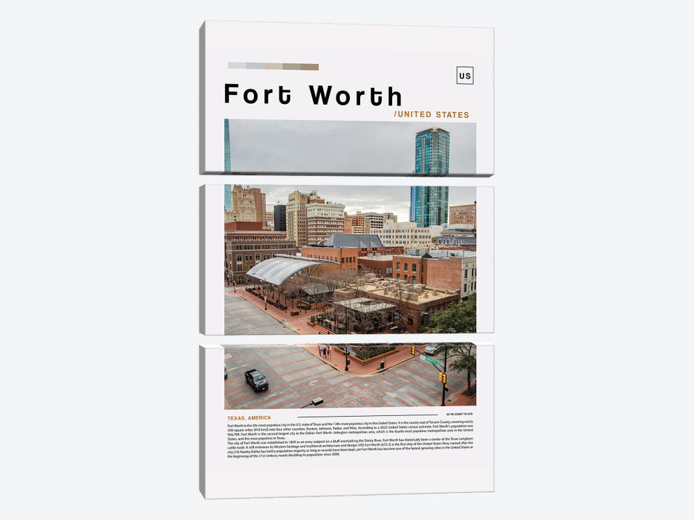 Fort Worth Landscape Poster by Paul Rommer 3-piece Canvas Wall Art