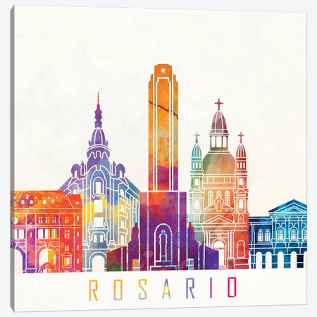 Rosario Landmarks Watercolor Poster Canvas Print #PUR614} by Paul Rommer Canvas Art