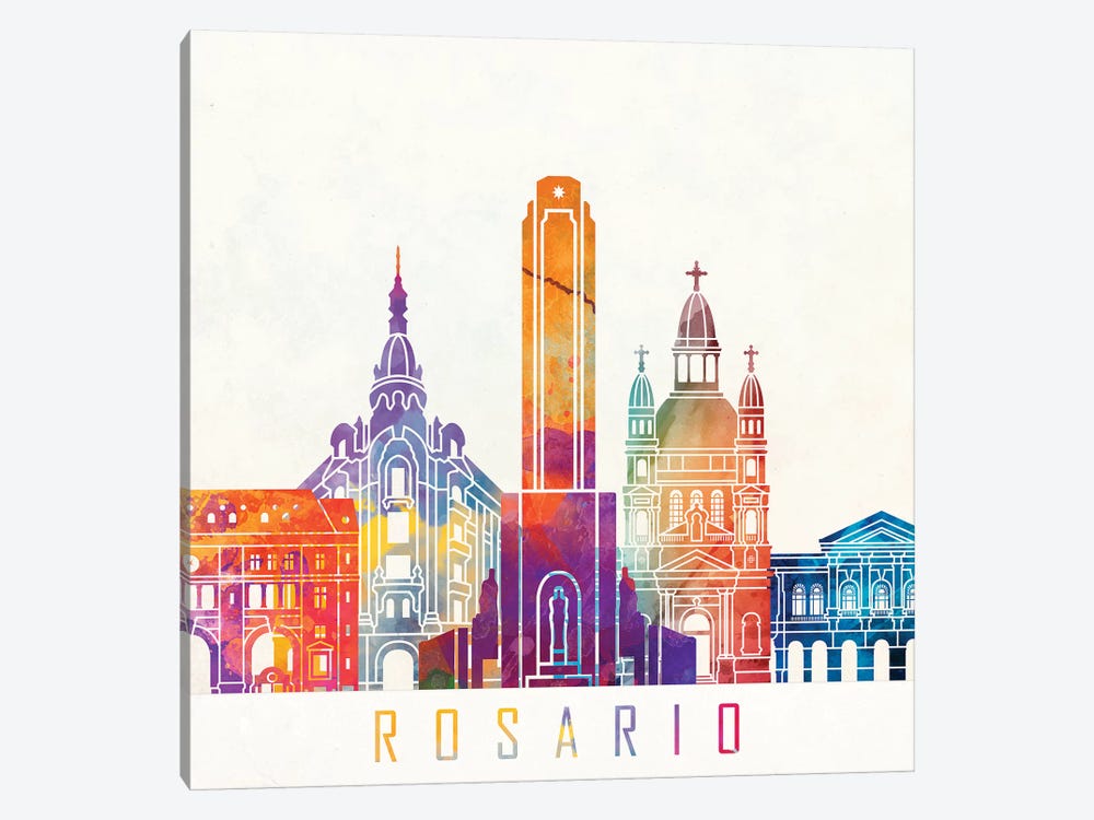 Rosario Landmarks Watercolor Poster by Paul Rommer 1-piece Canvas Wall Art