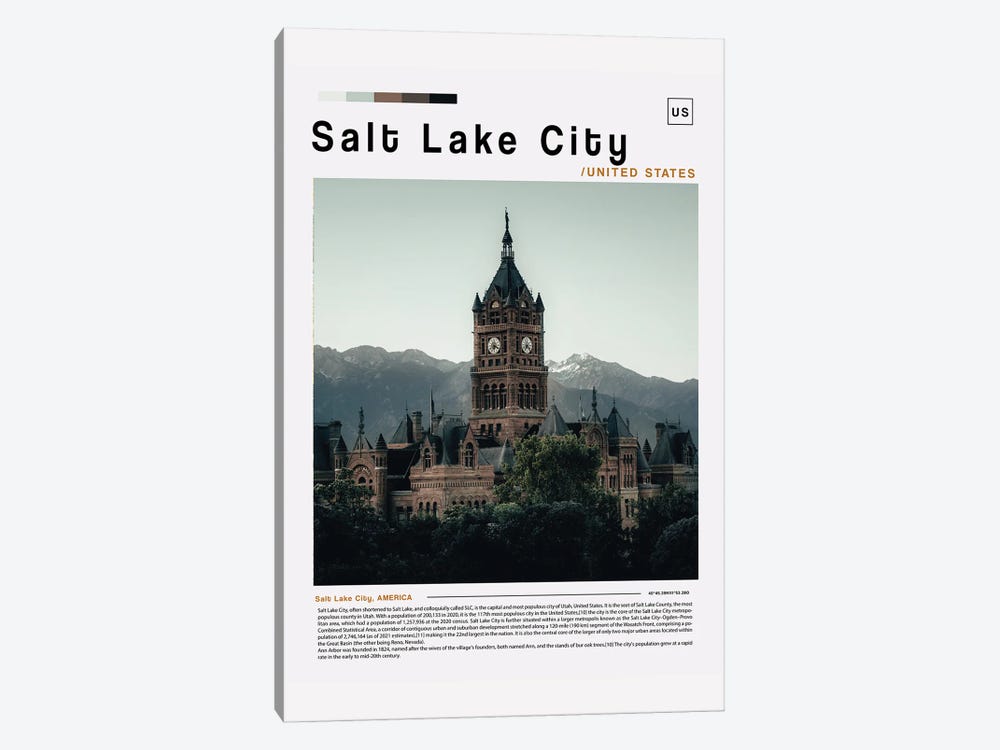 Salt Lake City Poster Landscape by Paul Rommer 1-piece Canvas Art Print