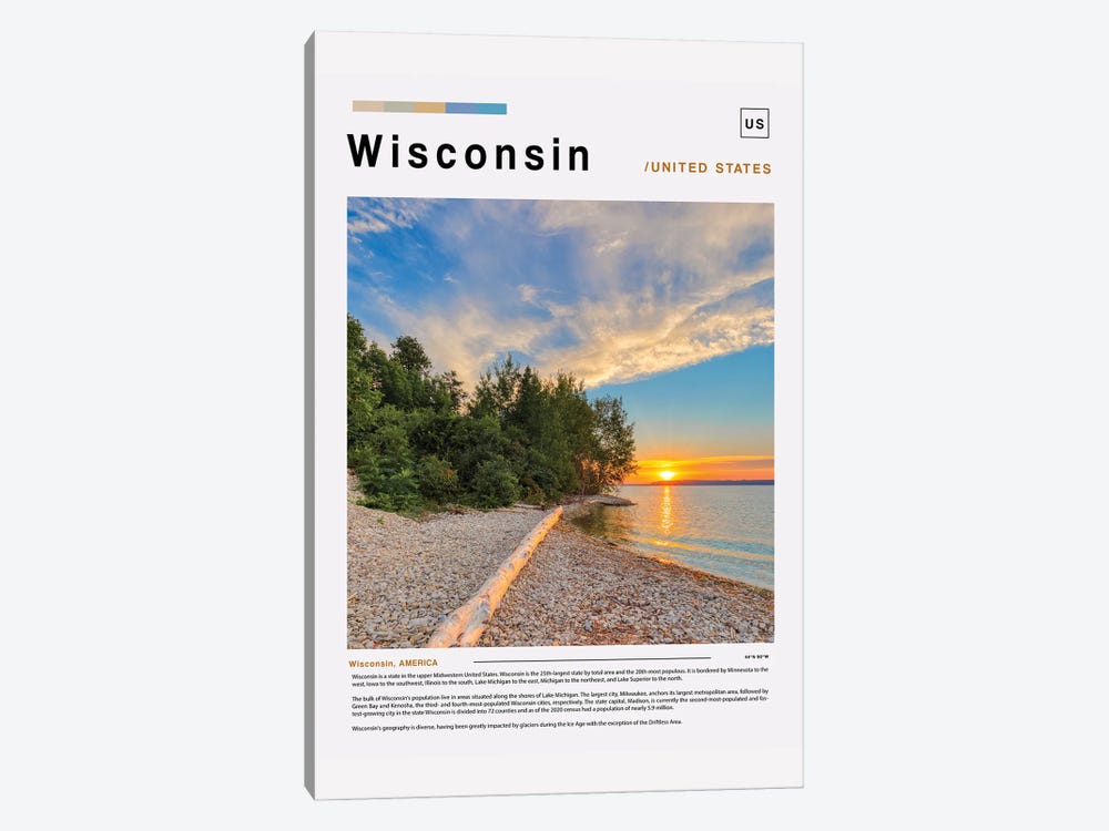 Wisconsin Poster Landscape by Paul Rommer 1-piece Canvas Print