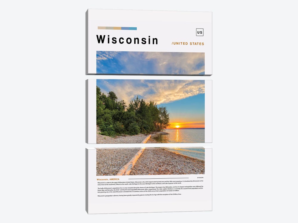 Wisconsin Poster Landscape by Paul Rommer 3-piece Canvas Art Print