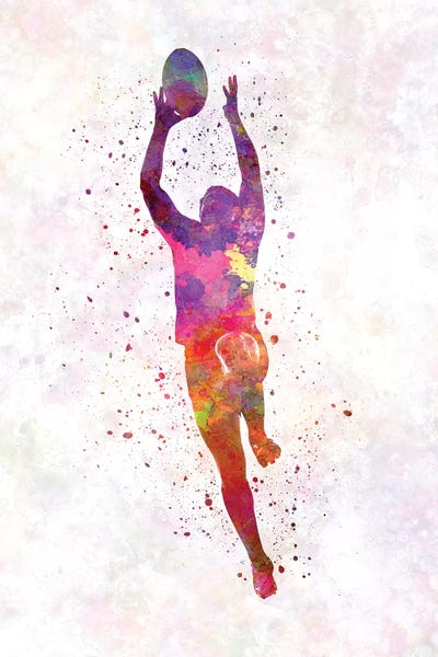 Rugby Man Player In Watercolor III by Paul Rommer framed canvas print