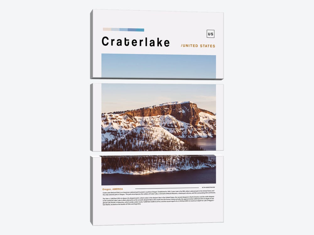 Crater Lake Poster Landscape by Paul Rommer 3-piece Canvas Print