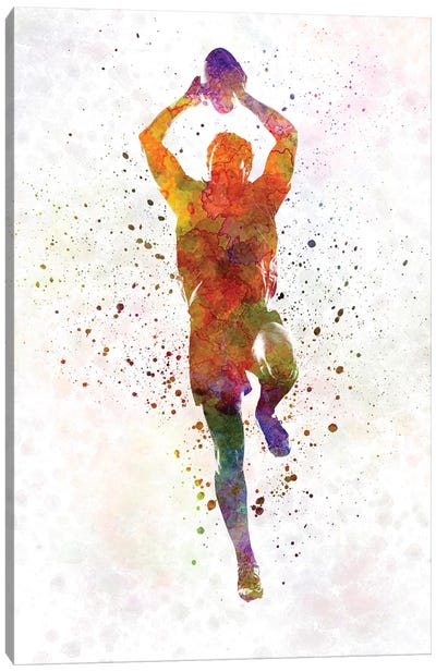 Rugby Man Player In Watercolor IV Canvas Art Print