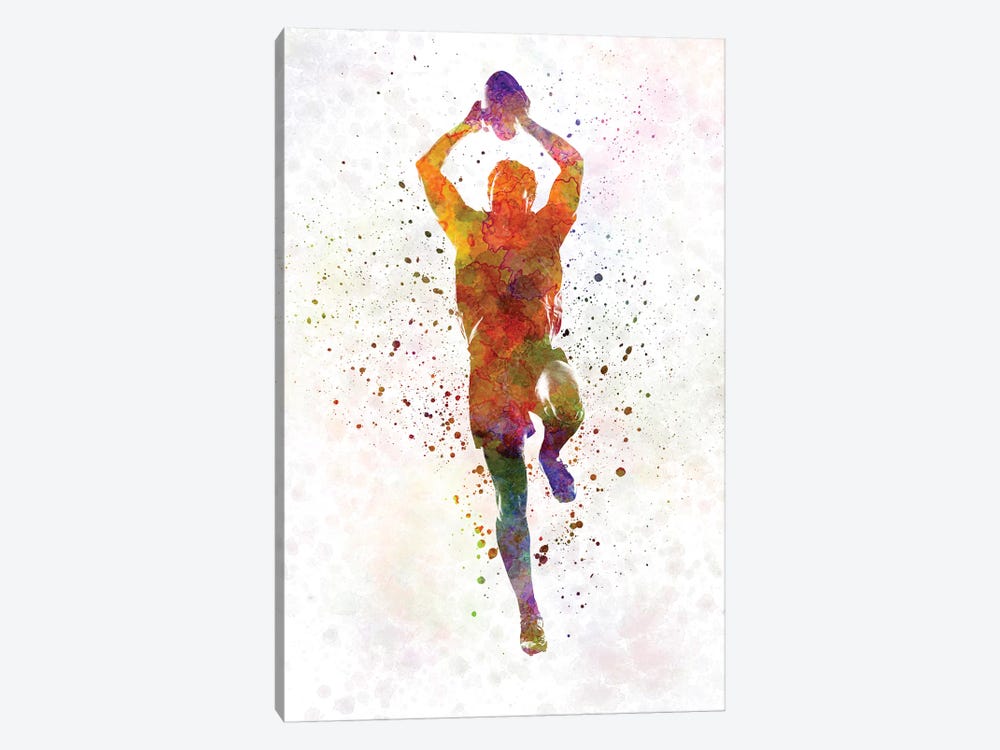 Rugby Man Player In Watercolor IV by Paul Rommer 1-piece Canvas Art Print