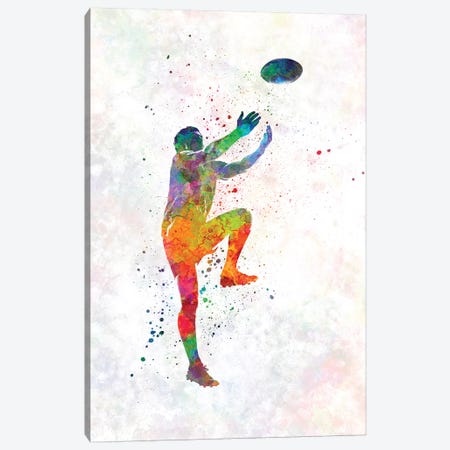 Rugby Man Player In Watercolor V Canvas Print #PUR618} by Paul Rommer Art Print