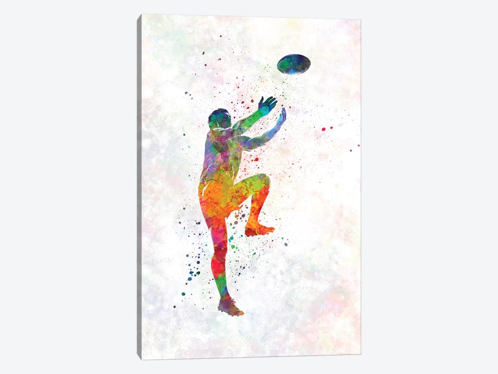 Rugby Man Player In Watercolor V by Paul Rommer 1-piece Canvas Artwork
