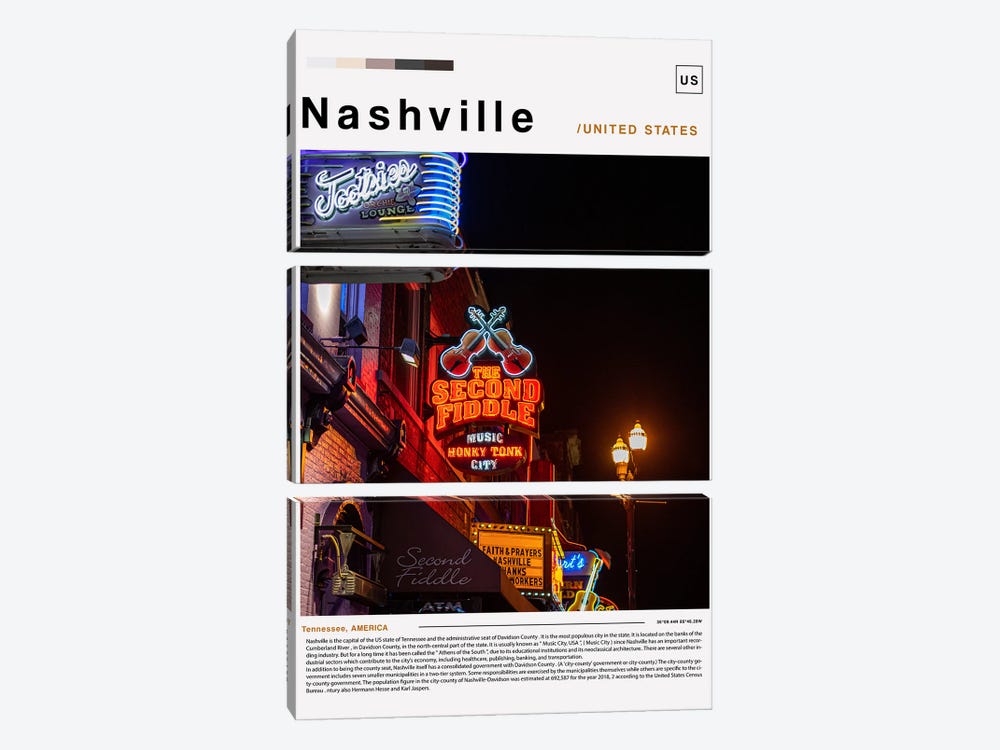 Nashville Poster Landscape by Paul Rommer 3-piece Art Print