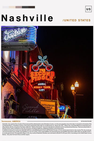 Nashville Travel Posters: Nashville Poster Landscape by Paul Rommer