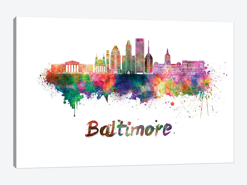 Baltimore Skyline In Watercolor II by Paul Rommer 1-piece Art Print
