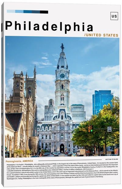 Philadelphia Poster Landscape Canvas Art Print - Philadelphia Travel Posters