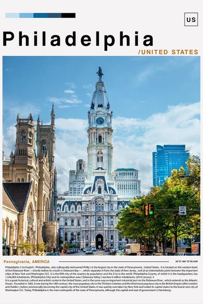Philadelphia Travel Posters: Philadelphia Poster Landscape by Paul Rommer