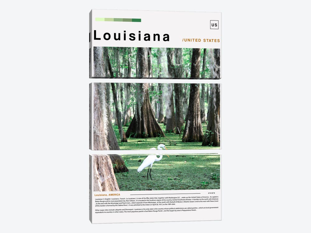 Louisiana Poster Landscape by Paul Rommer 3-piece Canvas Wall Art