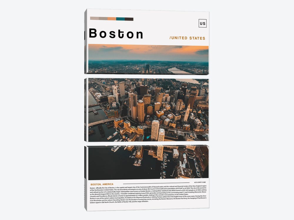 Boston Poster Landscape II by Paul Rommer 3-piece Canvas Artwork