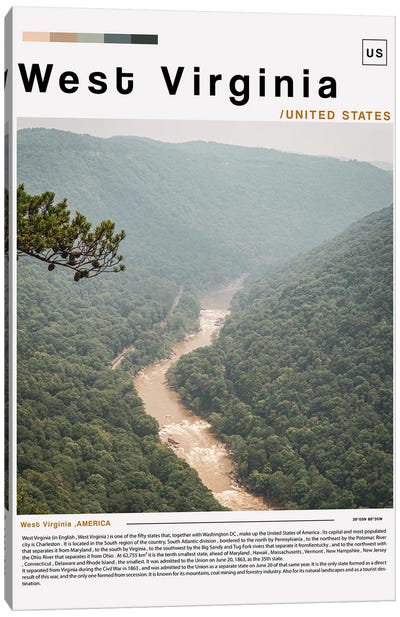 West Virginia Poster Landscape Canvas Art Print - West Virginia Art