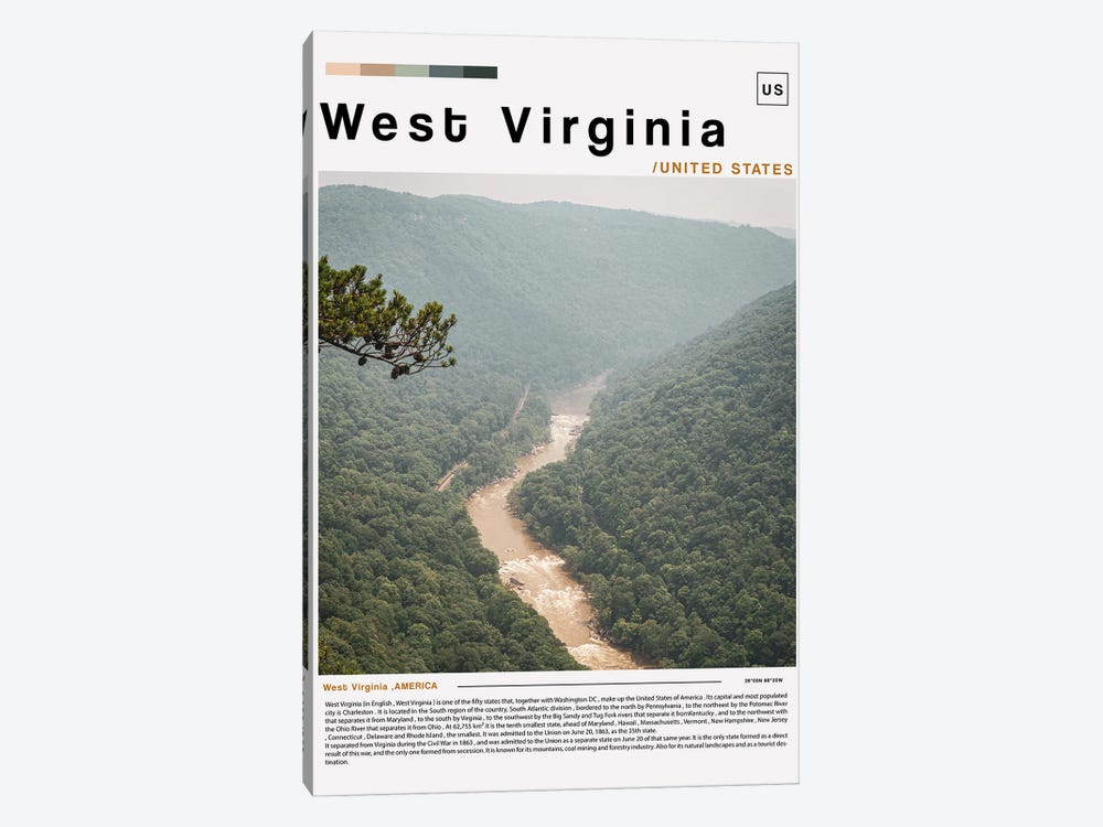 West Virginia Poster Landscape by Paul Rommer 1-piece Canvas Artwork
