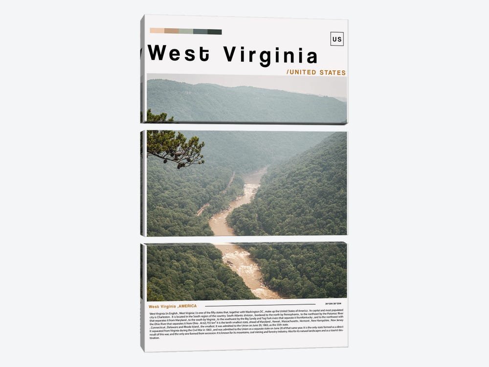 West Virginia Poster Landscape by Paul Rommer 3-piece Canvas Wall Art