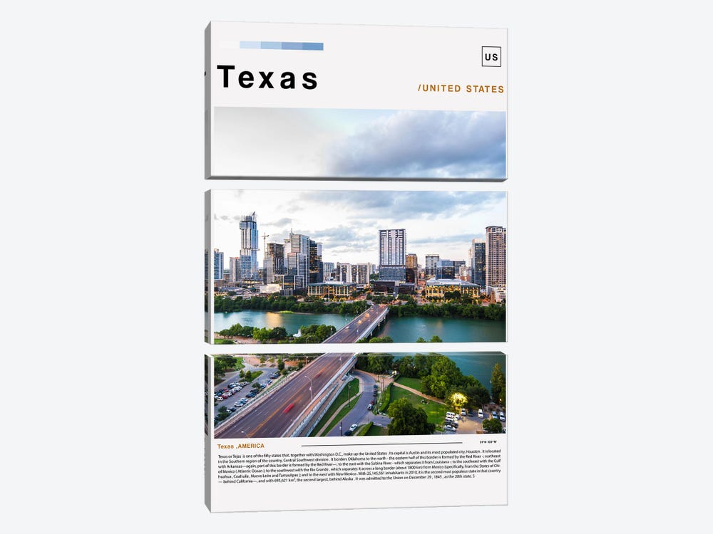 Texas Poster Landscape by Paul Rommer 3-piece Canvas Print