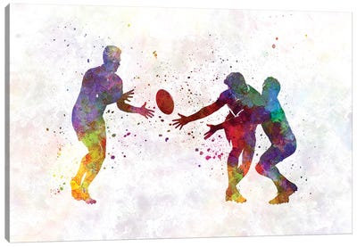Rugby Men Players In Watercolor II Canvas Art Print