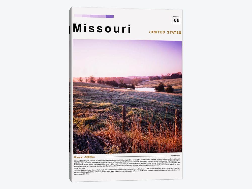 Missouri Poster Landscape by Paul Rommer 1-piece Canvas Wall Art
