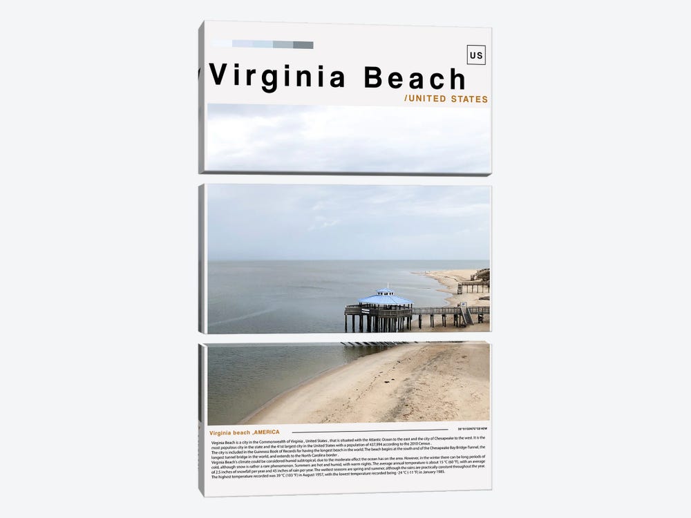 Virginia Beach Poster Landscape by Paul Rommer 3-piece Canvas Wall Art