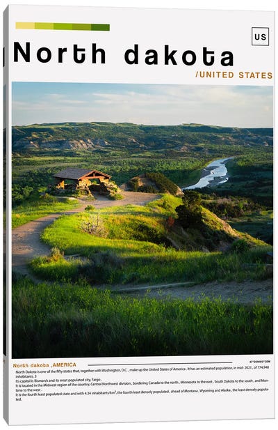 North Dakota Poster Landscape Canvas Art Print - North Dakota Art