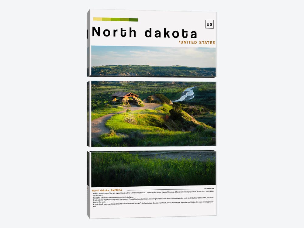 North Dakota Poster Landscape by Paul Rommer 3-piece Canvas Artwork