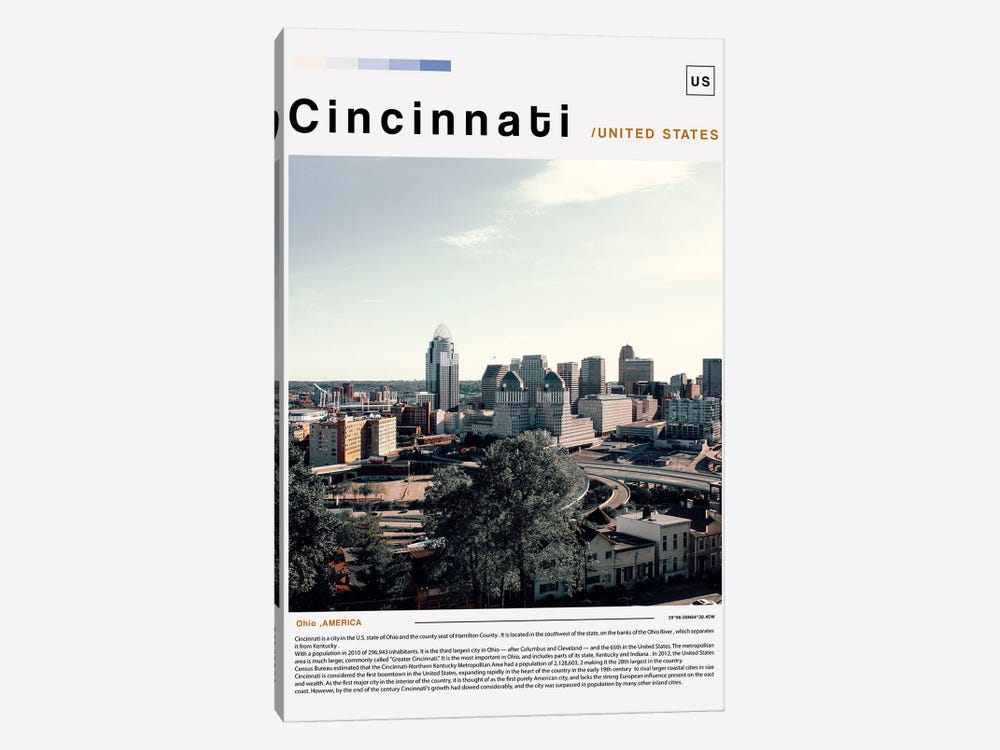 Cincinnati Poster Landscape by Paul Rommer 1-piece Canvas Art