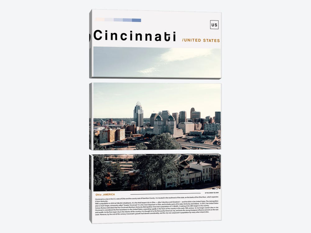 Cincinnati Poster Landscape by Paul Rommer 3-piece Canvas Artwork