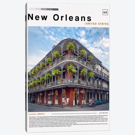New Orleans Poster Landscape Canvas Print #PUR6226} by Paul Rommer Canvas Art