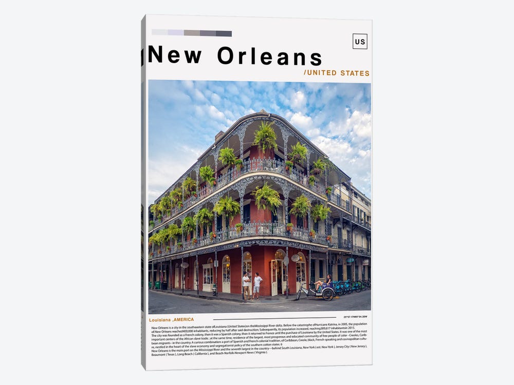 New Orleans Poster Landscape by Paul Rommer 1-piece Canvas Print