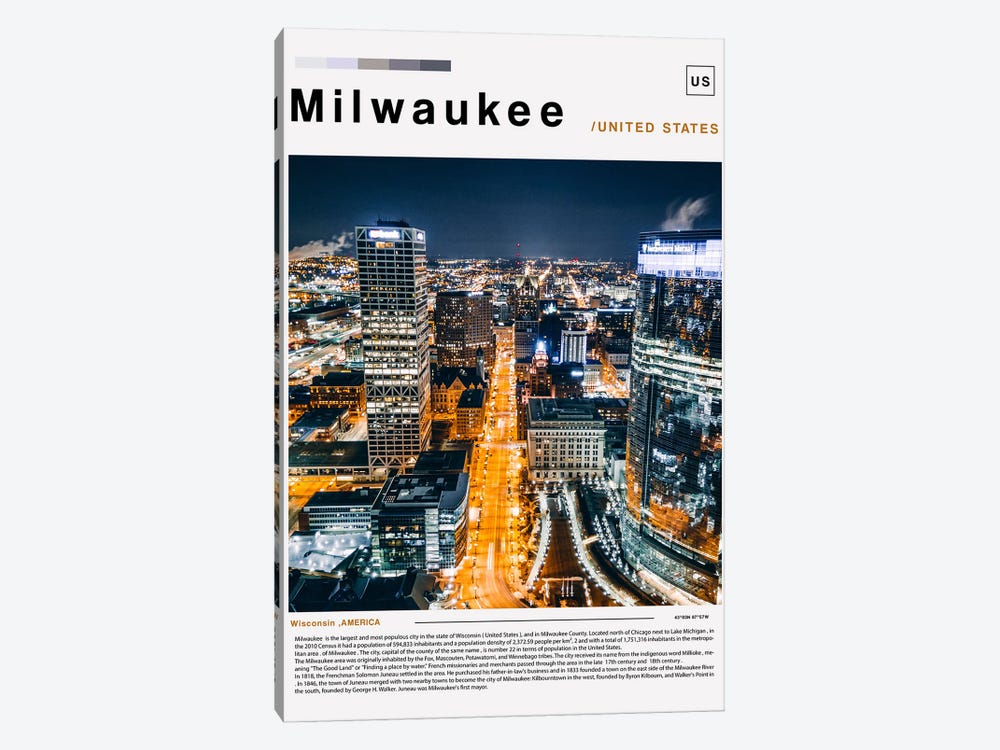 Milwaukee Poster Landscape by Paul Rommer 1-piece Canvas Artwork