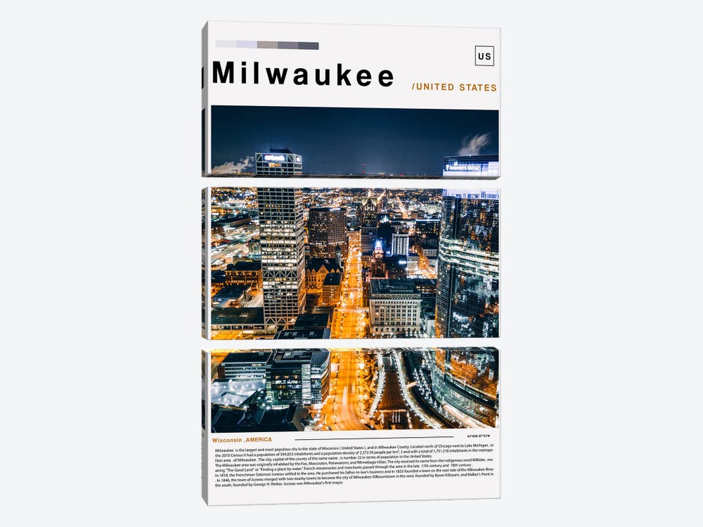 Milwaukee Poster Landscape by Paul Rommer 3-piece Canvas Art